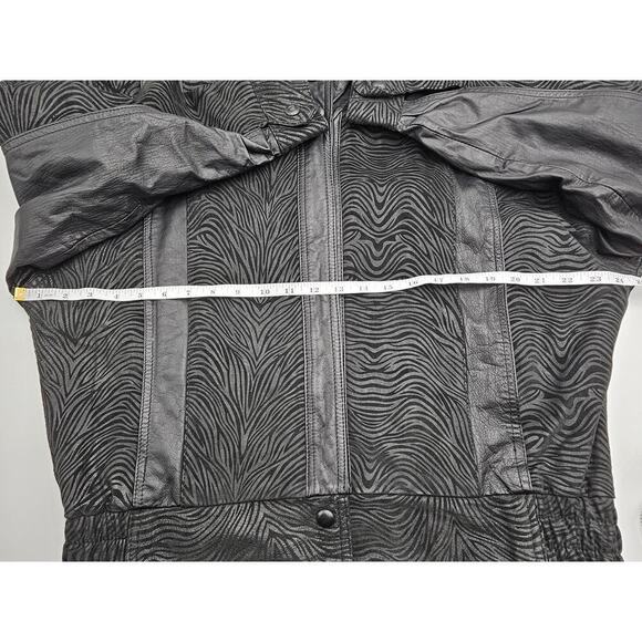 Vtg 80s Pelle Men's Small Leather & Suede Black Zip Moto Zebra Print Jacket - Picture 7 of 12